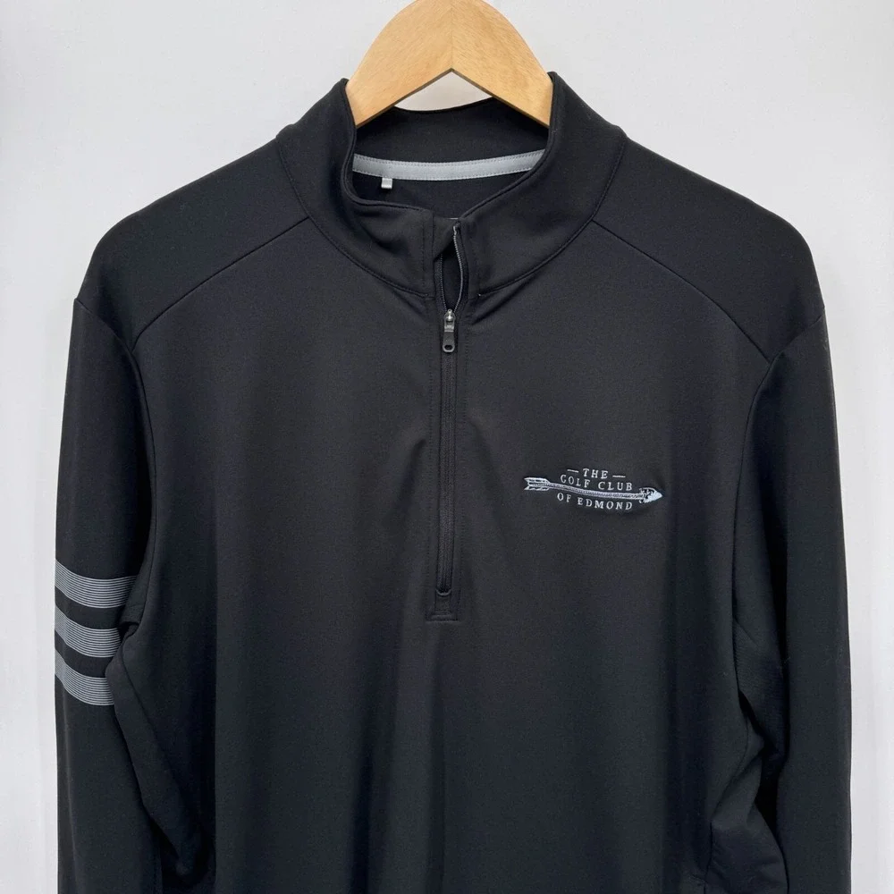 Adidas 1/4 Zip Golf Pullover Shirt M Black Polyester Pockets Golf Club of Edmond
